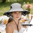 thumbnail image 2 of 3 Speed Solar Powered Fan Hat with 2 Fans, Wide Brim Sun Hat for Outdoor Fishing, Hiking Gardening, USB Solar Charging, Mother's Day Gift for Women Mom, Birthday Gift for Girlfriend, Gray, 2 of 7