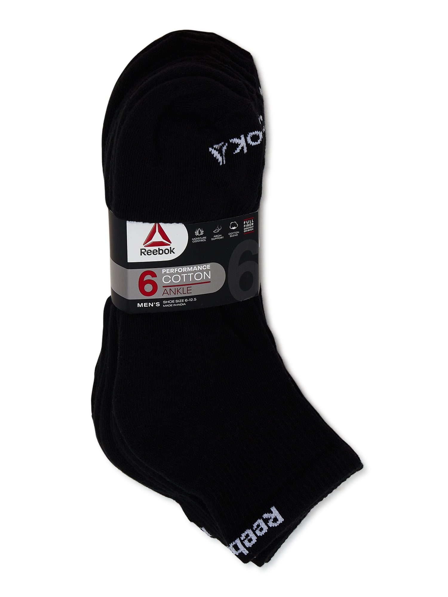 Reebok Men's Socks, Performance Cotton Blend Quarter Socks, 6-Pack