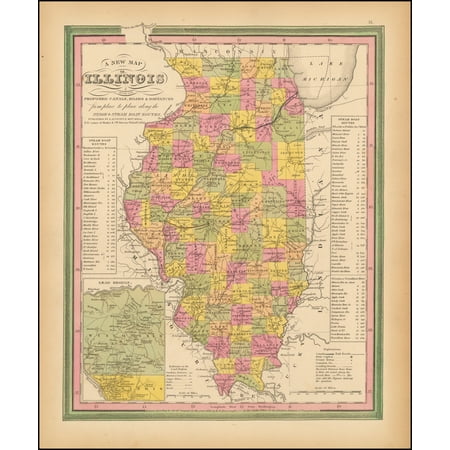 LAMINATED POSTER A New Map of Illinois with its Canals, Roads, Distances from Place to Place, along the Stage & Steam Boat Routes POSTER PRINT 24 x (Best Steam Mop Canada)