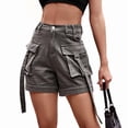 thumbnail image 3 of Women Cargo Denim Shorts - Summer Casual Vintage Loose Button Zipper Shorts Added Grey S, 3 of 10