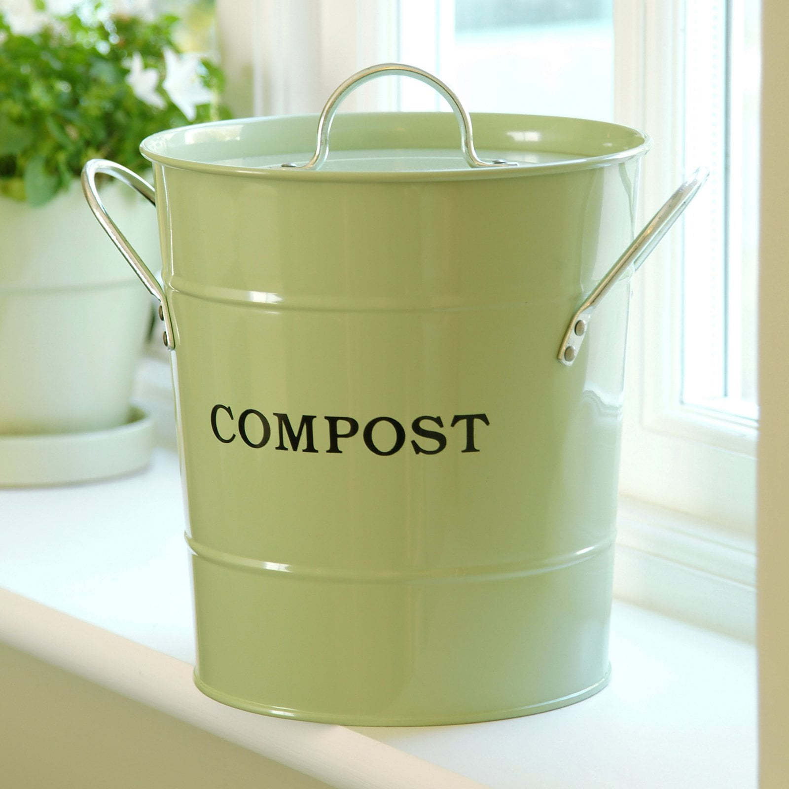 Buttercream Compost Caddy with inner bucket Metal Pail Kitchen Compost Bin 