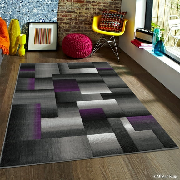 Allstar 5x7 Modern Area Rug in Purple with Charcoal Grey Geometric Brick Gradient design (4' 11" x 6' 11")