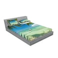 thumbnail image 2 of Ambesonne Tropical Fitted Sheet & Pillow Sham Set, Surreal Sea Palm Tree, Full, Fern Green Turquoise, 2 of 2