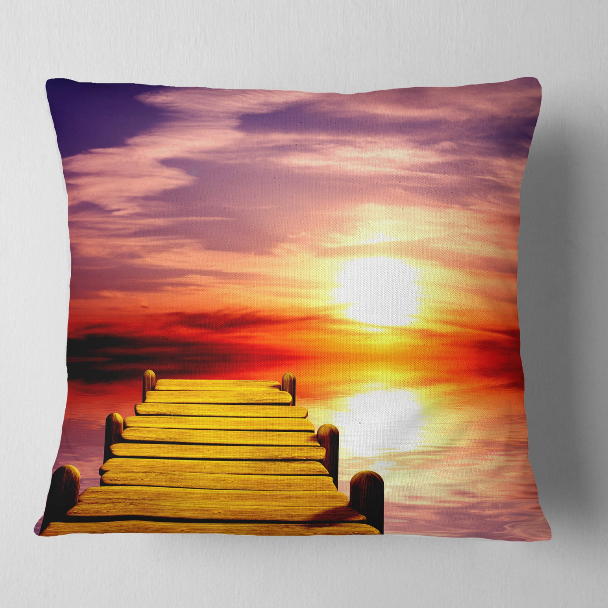 Designart Burning Sunset in Blue Sky - Seascape Throw Pillow - 18x18