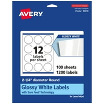 Avery Glossy White Round Labels, 2.25" Diameter, 1,200 Total