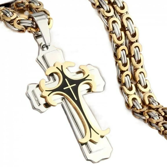 LINXIQIN 1 Count Unisex Vintage Handmade Multi-layered Necklace Stainless Steel Cross Pendant handcrafted Necklace Jewelry