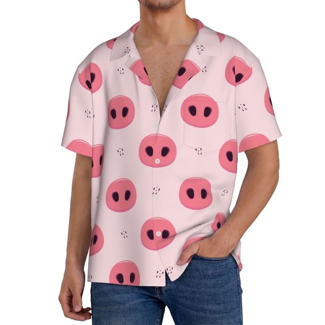 Balery Pig Noses Camisa Casual de Manga Corta con Botones para Hombre, Texturizada, Estilo Cubano, para Playa, Verano-XX-Large