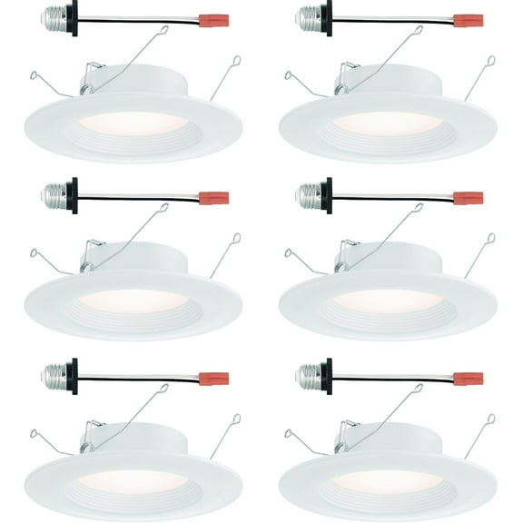 Designers Fountain 5 in. / 6 in. Integrated LED White Round Baffle Recessed Light Retrofit Trim Selectable 5 CCT, 6-Pack
