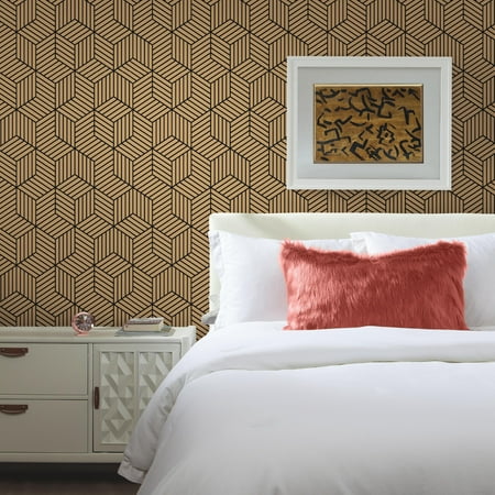 RoomMates Stripped Hexagon Gold/Black Peel & Stick (Best Way To Strip Wallpaper)