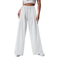 thumbnail image 4 of Wide Leg Trousers for Women Loose Cotton Pants Baggy Fashion Summer Breathable Comfy Bottom with Pockets Solid Color Lightweight Plus Size Office Slacks White XL, 4 of 5