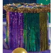 Angle View: Metallic Table Skirt, Purple/Green/Gold