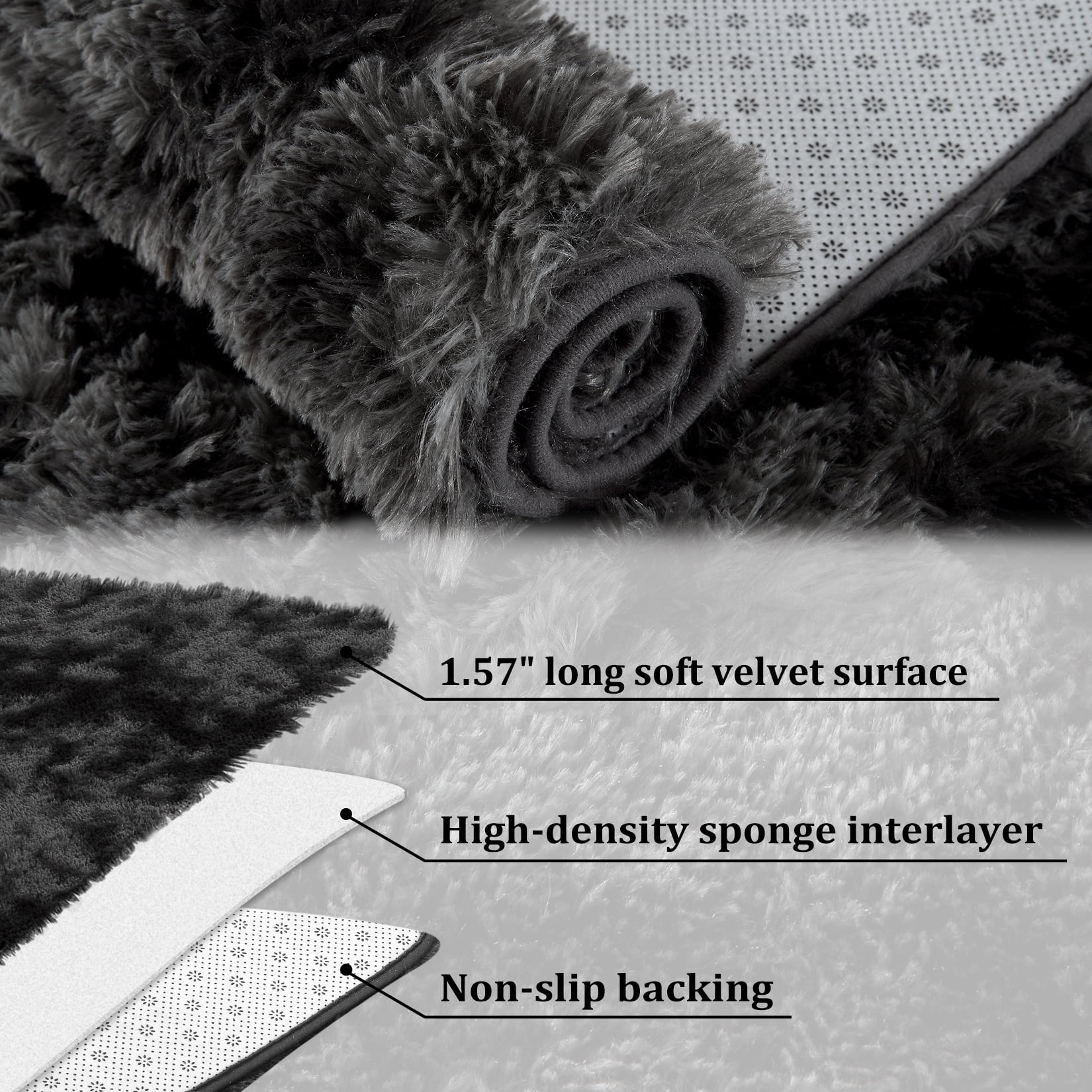 ZACOO 9' x 12' Extra Large Shag Area Rug Fluffy Carpets Fuzzy Non-Skid Furry Plush Area Rugs for Home Decor, Black Gray