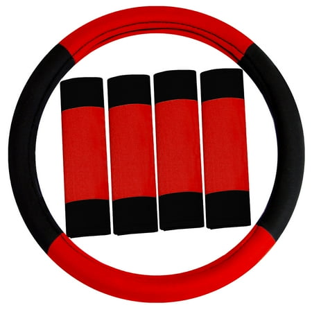 Foam Padded Steering Wheel - FH GROUP Modernistic Steering Wheel Cover and Seat Belt Pads, Red