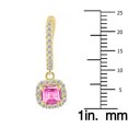 thumbnail image 2 of SZUL Women's 1 Carat Pink Topaz and Diamond Halo Dangle Earrings in 10K Yellow Gold, 2 of 3