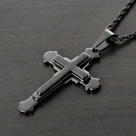 - West Coast Jewelry Polished Stainless Steel Triple Layered Flared Cross Pendant