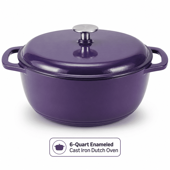 Enameled Cast Iron Dutch Oven Pot with Lid and Dual Handles