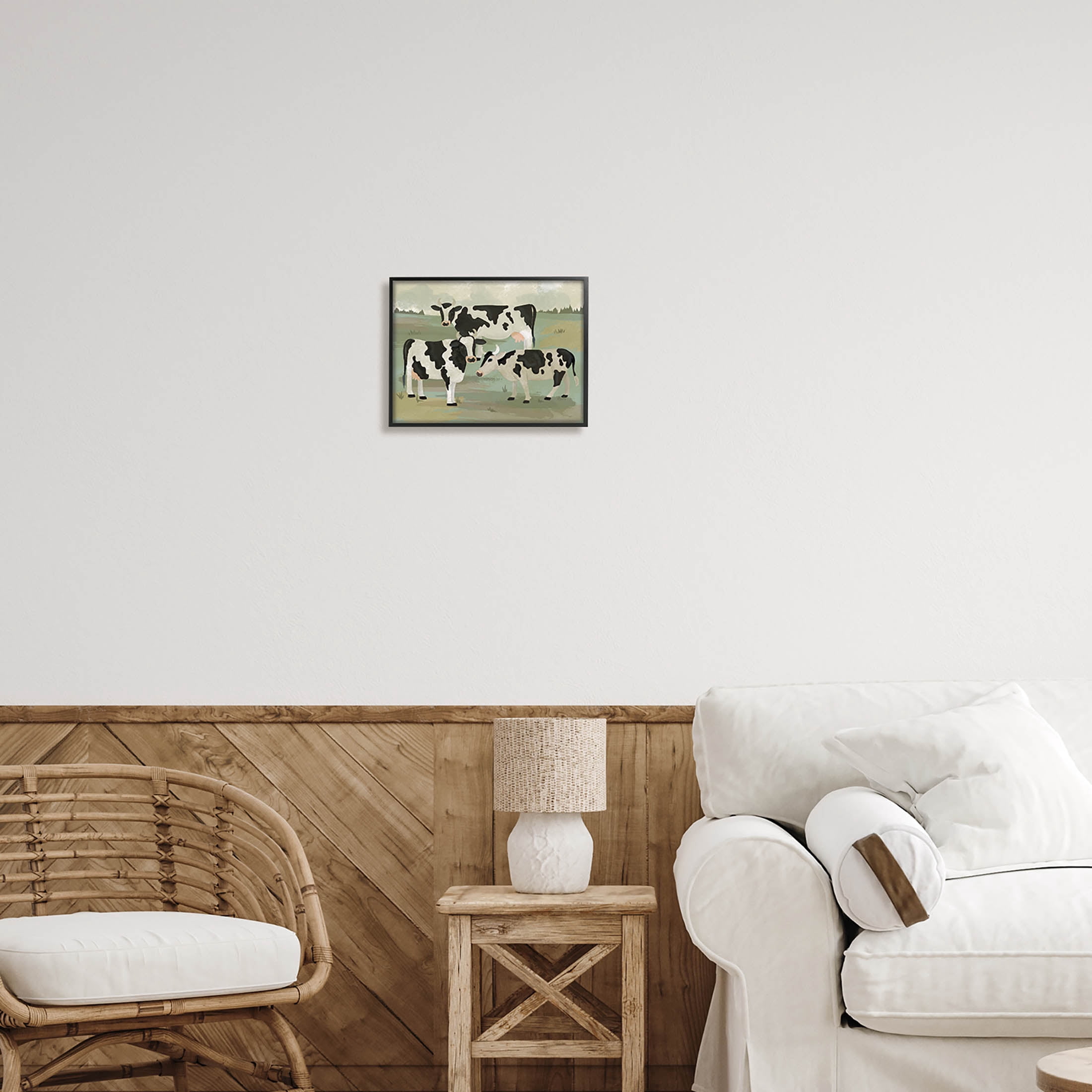 Rural Cows Grazing Trio Animals & Insects Graphic Art Black Framed Art Print Wall Art