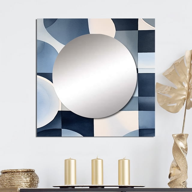 Designart "Simplicity in Essence III" Minimalism Square Mirror For Wall Decor - Large Blue Square Mirror Printed Wall Decor - Transitional Square Living Room Mirror