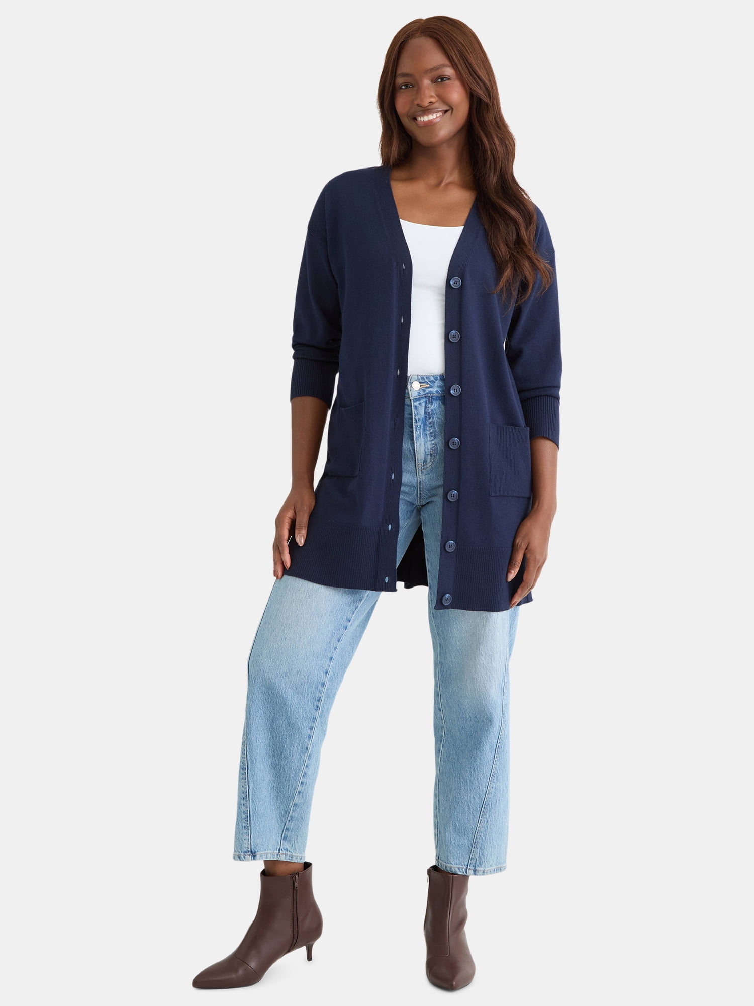 Time and Tru Women’s Longline Button Front Cardigan Sweater, Lightweight, Sizes XS-XXXL