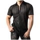 thumbnail image 2 of Camisa Elvqul para Hombre Negro Casuales Manga Corta Estampado con Solapa Botones, 2 of 6