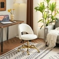 thumbnail image 4 of Ktaxon Office Desk Chair Adjustable Flannel Computer Task Chair Small Rolling Vanity Stool with Wheels for Study Make-up Dressing White, 4 of 6