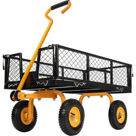 SPECSTAR Mesh Steel Garden Cart with Removable Sides  34 ×18  with 8 inch Wheels  550 Lbs Capacity