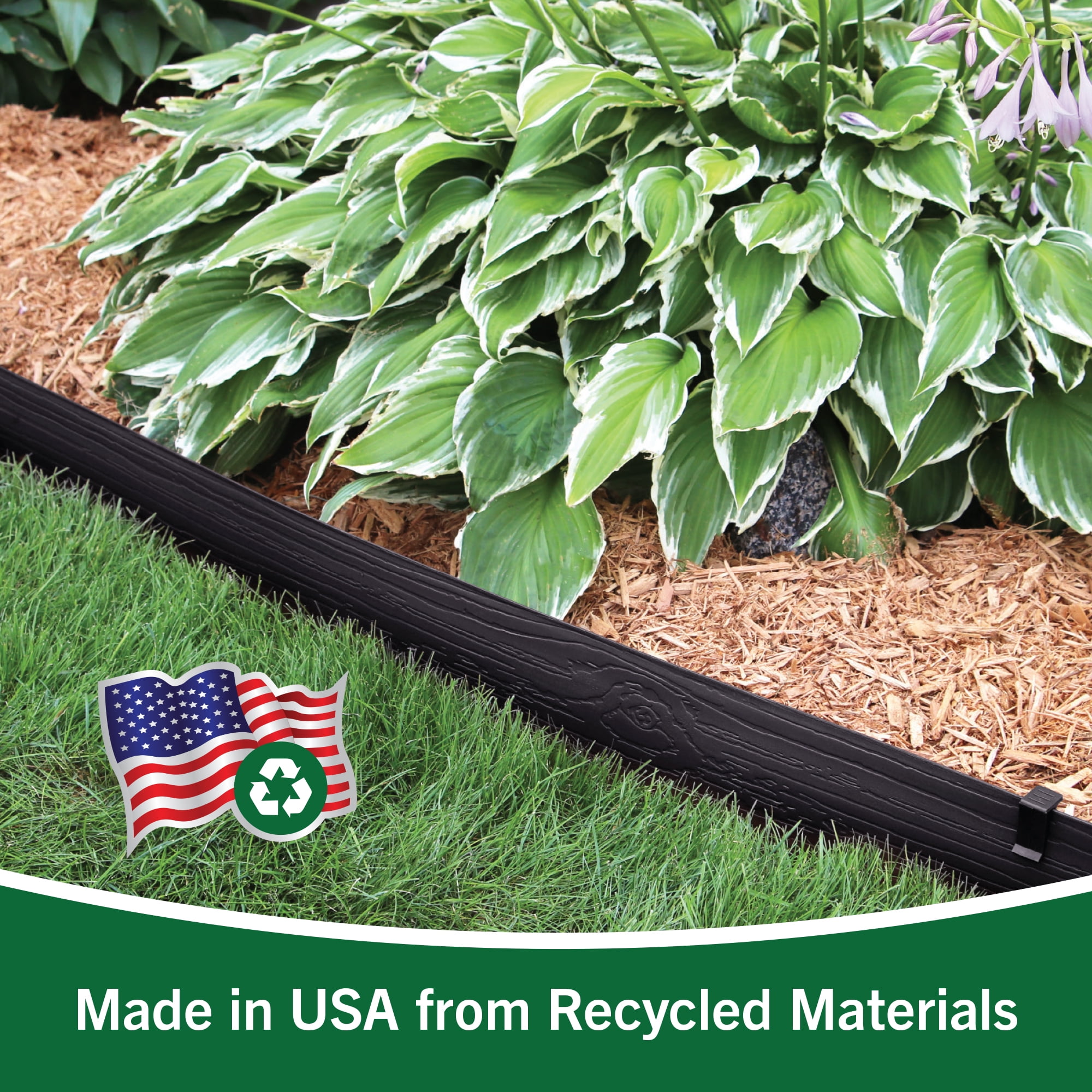 Master Mark Terrace Board 5-Inch x 20-Ft Plastic Garden Edging Border, Black Wood Grain, Flexible & Durable, Includes 5 Anchoring Stakes, Made in USA - Ideal for Landscape Edging & Garden Fence