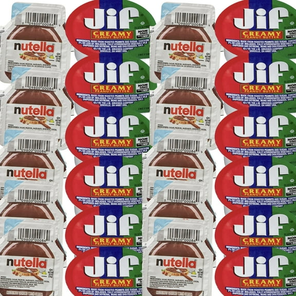 Nutella & Creamy Peanut Butter Snack Pack – 24 Individual Portions – Single Serve Hazelnut Spread and Peanut Butter Cups – On-the-Go Snack, Lunch Box, Breakfast, School & Office Snacks – Kosher