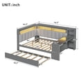 thumbnail image 2 of Harper & Bright Designs Full Size Corner Daybed with Storage Shelves & Trundle, Wood Corner Bed with Charging Station & LED Light, Desk & Upholstered Headboard and Backrest, Gray, 2 of 14