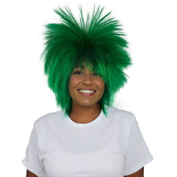 HPO Adult Women's Punk Metal Rocker 80's Mullet Wig, Unisex, Dark Green Color, Synthetic Fiber
