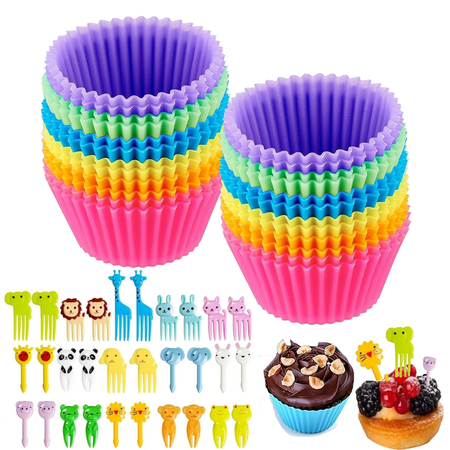 3U Reusable Silicone Cupcake Muffin Liners 24Pcs Cake Baking Cups Molds