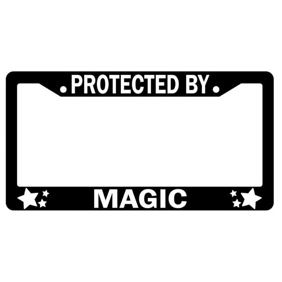 Protected By Magic Black Plastic License Plate Frame