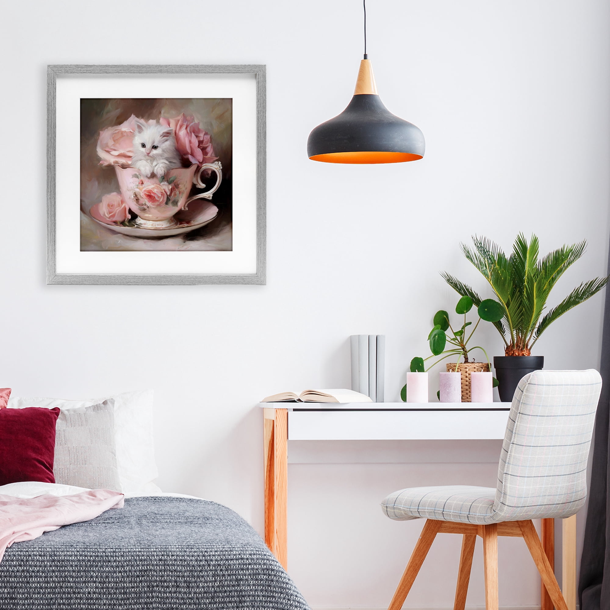Stupell Industries Little Teacup Kitten Gray Framed Print Under Glass, design by Tina LeCour