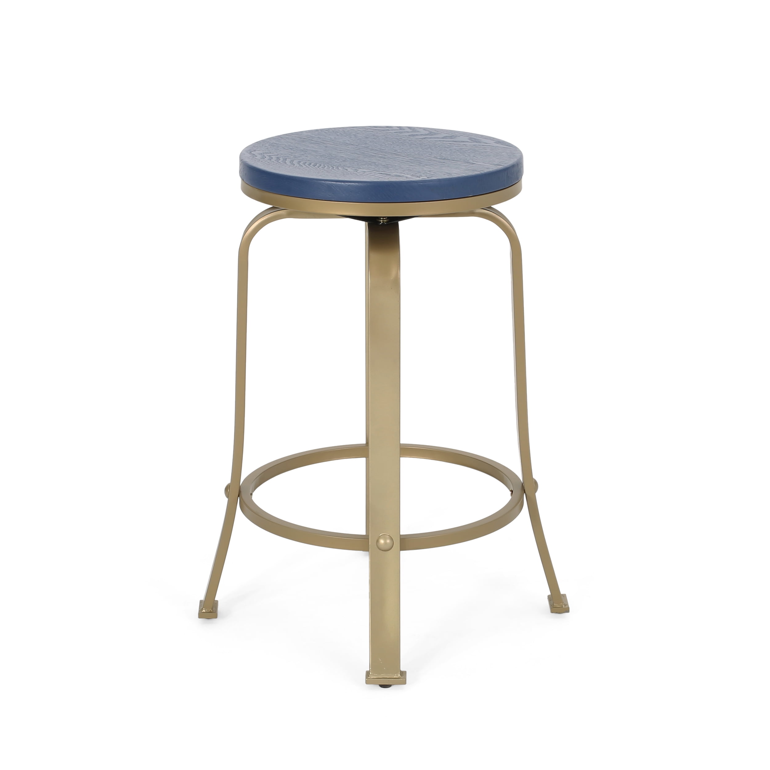 Noble House Salome Modern Industrial Faux Wood Overlay Swiveling Counter Stool, Set of 2, Blue and Gold