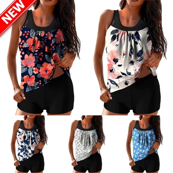 YABCSAZ Plus Size Tankini Swimsuits for Women Tummy Control Two Piece Bathing Suits with Sporty Pockets Swim Shorts