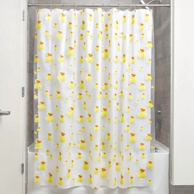 Idesign Peva Plastic Ducks Shower Curtain, Pvc-Free Waterproof Liner For Kids', Guest, College Dorm, Master Bathroom, Polyethylene_Vinyl_Acetate, 72"" X 72"", Yellow And Orange