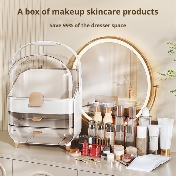 Clear Cosmetic Storage Box with Drawer Large Capacity Lipsticks Eye Shadows Organizer Storage Box with Transparent Cover Platinum
