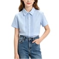 thumbnail image 1 of Odeerbi Camisa de Vestido de Algodón Para Niñas Peter Pan Collar Ruffle Camisas de Uniforme Escolar de Manga Larga, 1 of 6