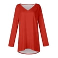 thumbnail image 5 of Wang6 Long Sleeve V Neck T Shirts for Womens Plus Size Loose Fit Tunic Tops Causal Crew Neck Long Solid Tees Shirts Watermelon Red S, 5 of 5