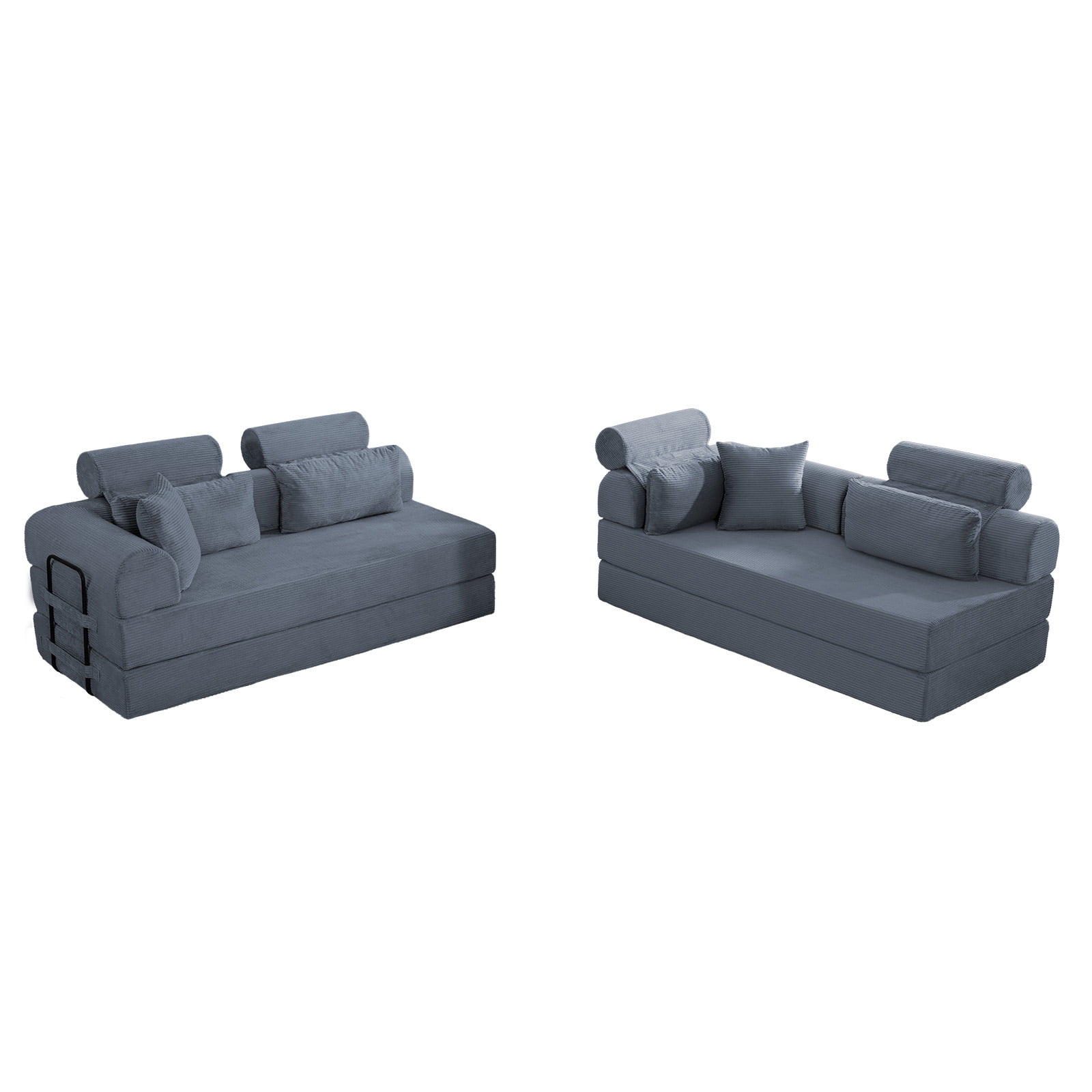 L-Shaped Sectional Sofa Converts to Bed, Corduroy Chaise Lounge with 28D High-Density Foam, No Assembly Compressed Couch for Apartments and Studios, Dark Gray