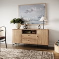thumbnail image 1 of CorLiving Hikari Engineered Wood Curved Sideboard with Tambour Panel Doors, 2 Drawers, and 5 Shelves, Light Brown, 1 of 11