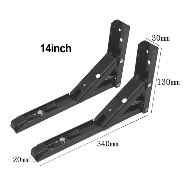 SPRING 2PCS Triangle Folding Angle Bracket With Matching Screws 60KG Heavy Support Wall Mounted Adjustable Bench Table Shelves black 14in
