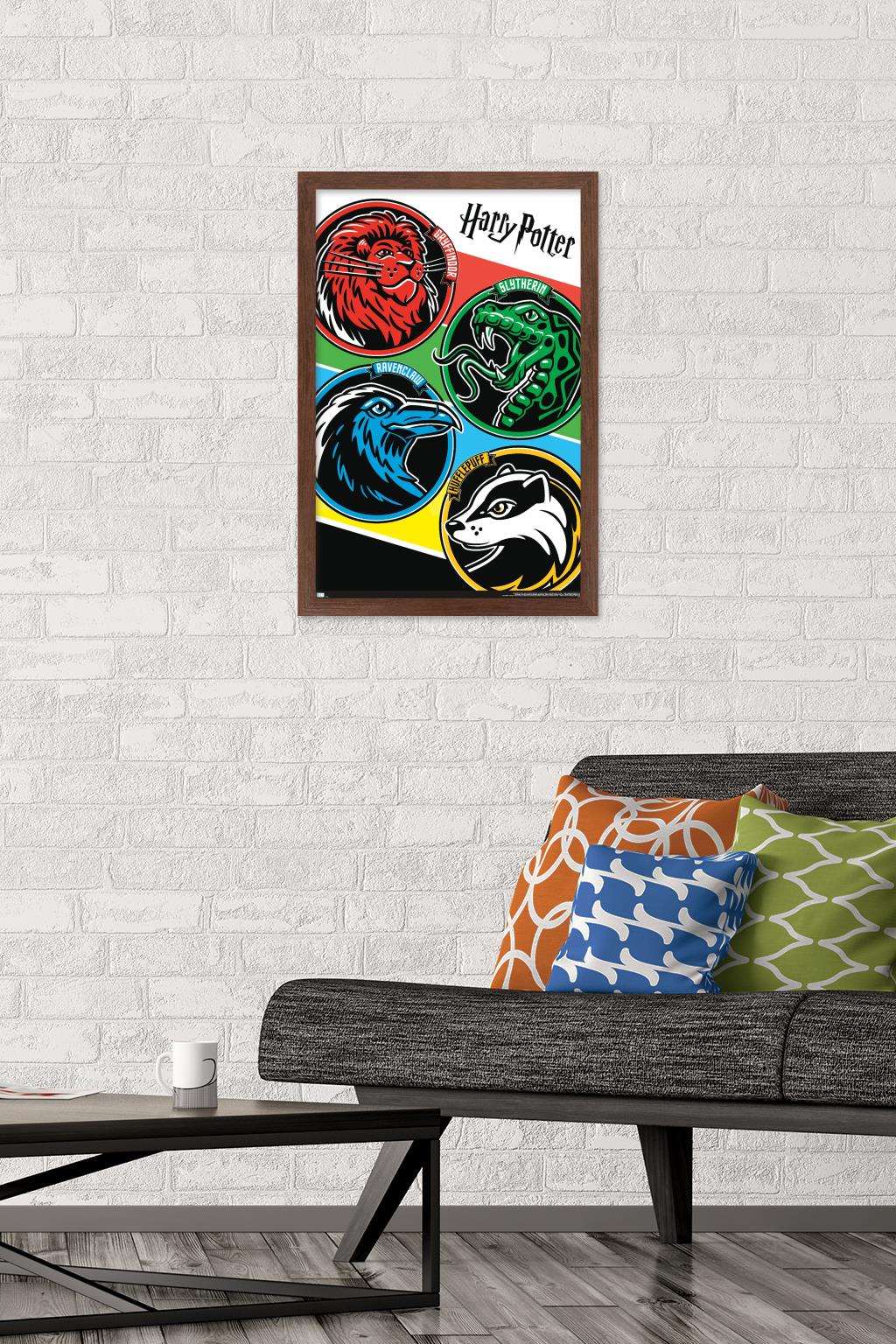 The Wizarding World: Harry Potter - Color Crests Wall Poster, 14.725" x 22.375", Framed