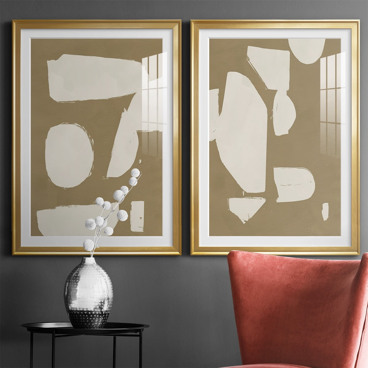 Wexford Home Chunky Abstract I Premium Framed Print, 22.5" x 30.5" - Ready to Hang, Gold (Set of 2)