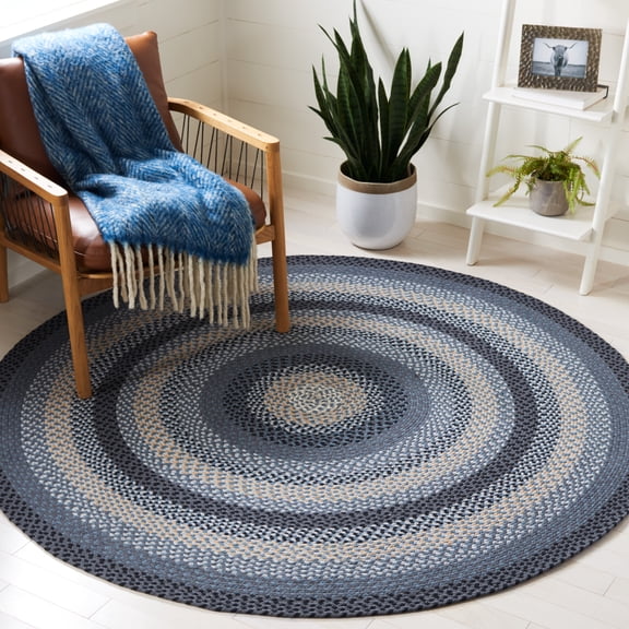 SAFAVIEH Braided Claes Bordered Reversible Area Rug, Dark Gray/Blue, 6' x 6' Round