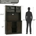 thumbnail image 7 of DreamCurship 72" Kitchen Pantry Cabinet with 4 Doors, Freestanding Cupboard Storage Buffet Hutch with Microwave Stand, Coffee Bar Cabinet with 9 Racks & 4 Row Metal Hooks, Dark Oak, 7 of 7