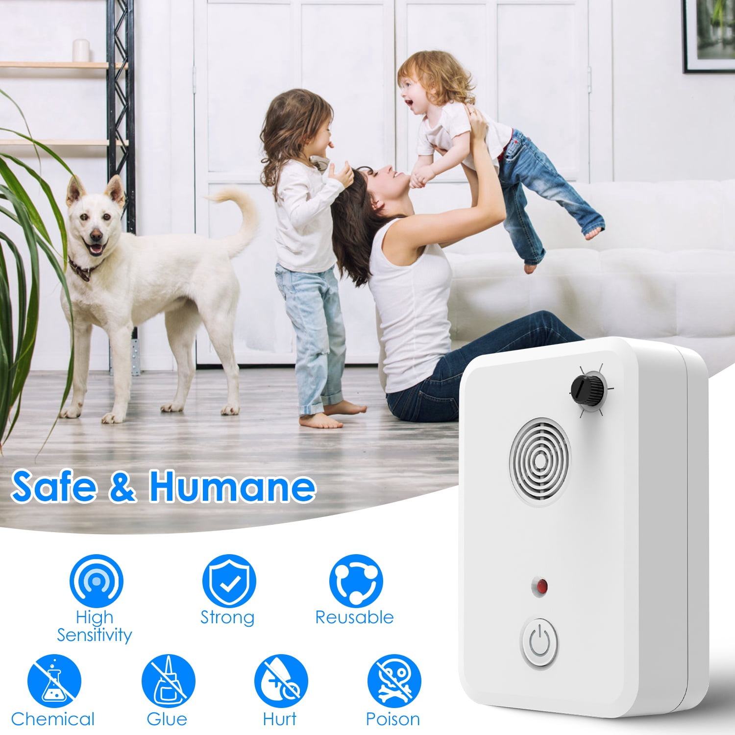 Moclever 4Pcs Ultrasonic Bat Repellent, Plug in Indoor Bird Mouse Repeller with 6 Adjustable Levels for Attic Garage Kitchen Warehouse, White