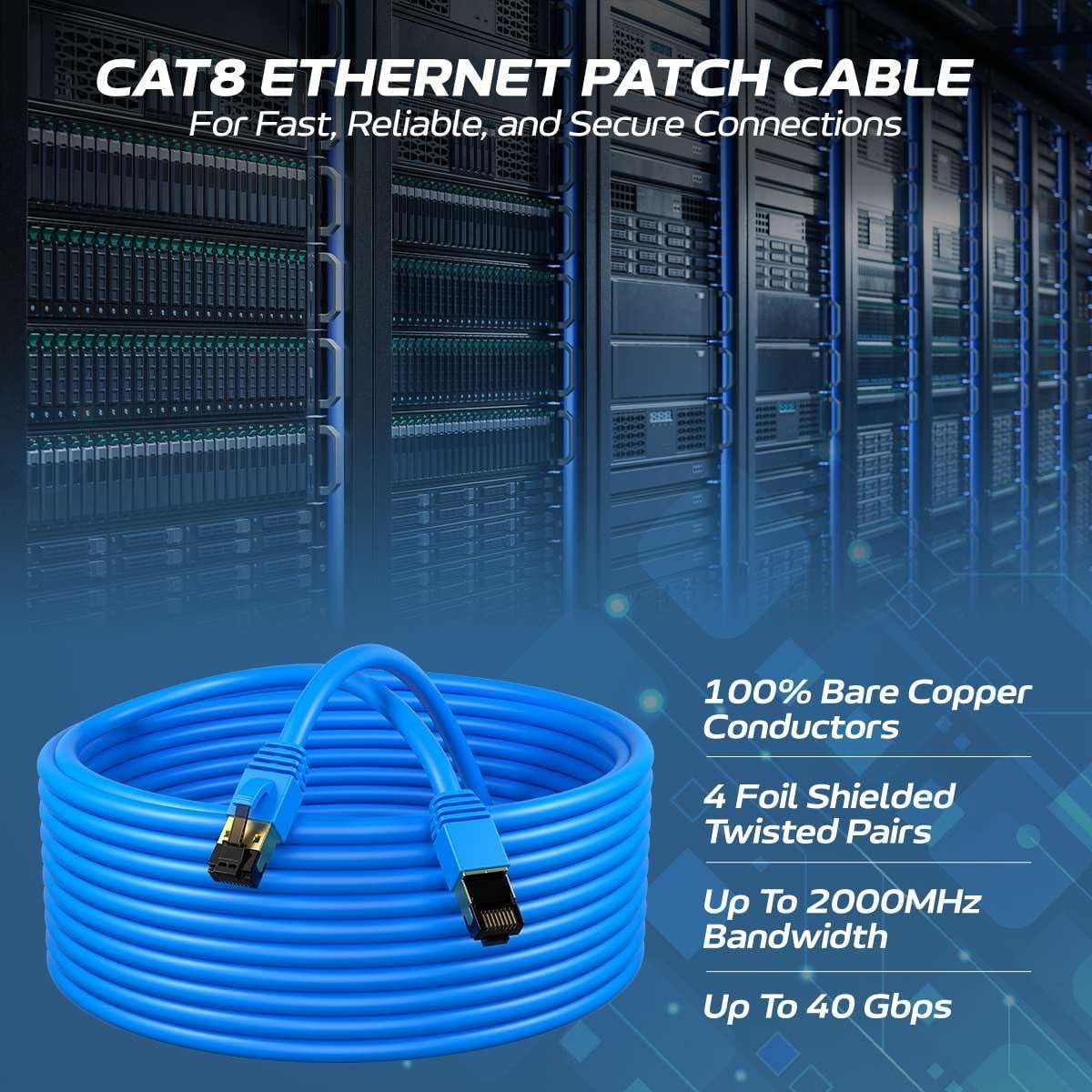 Cat8 5-Pack of 3FT Network Ethernet Patch Cable, 2000Mhz Internet Wire, For Router, Modem, PC, Laptop, TVs, Printer Cord, Consoles for Home and Office, Blue, Cables Direct Online