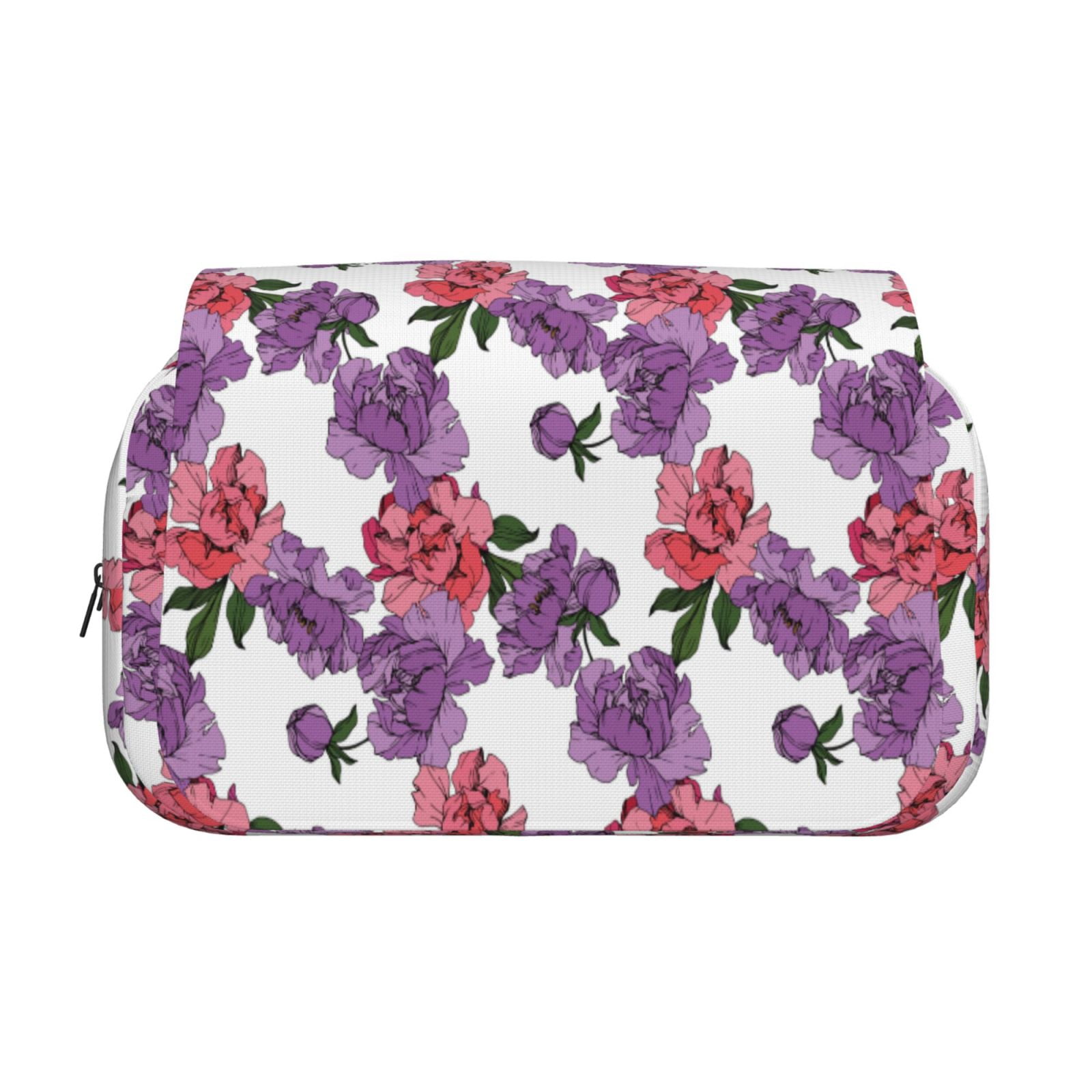 Rateoe Peonies Pattern Double Clamshell Pen Case, Storage Organizer with Two Zipper Compartments– Holds Up to 50 Pencils & Pens