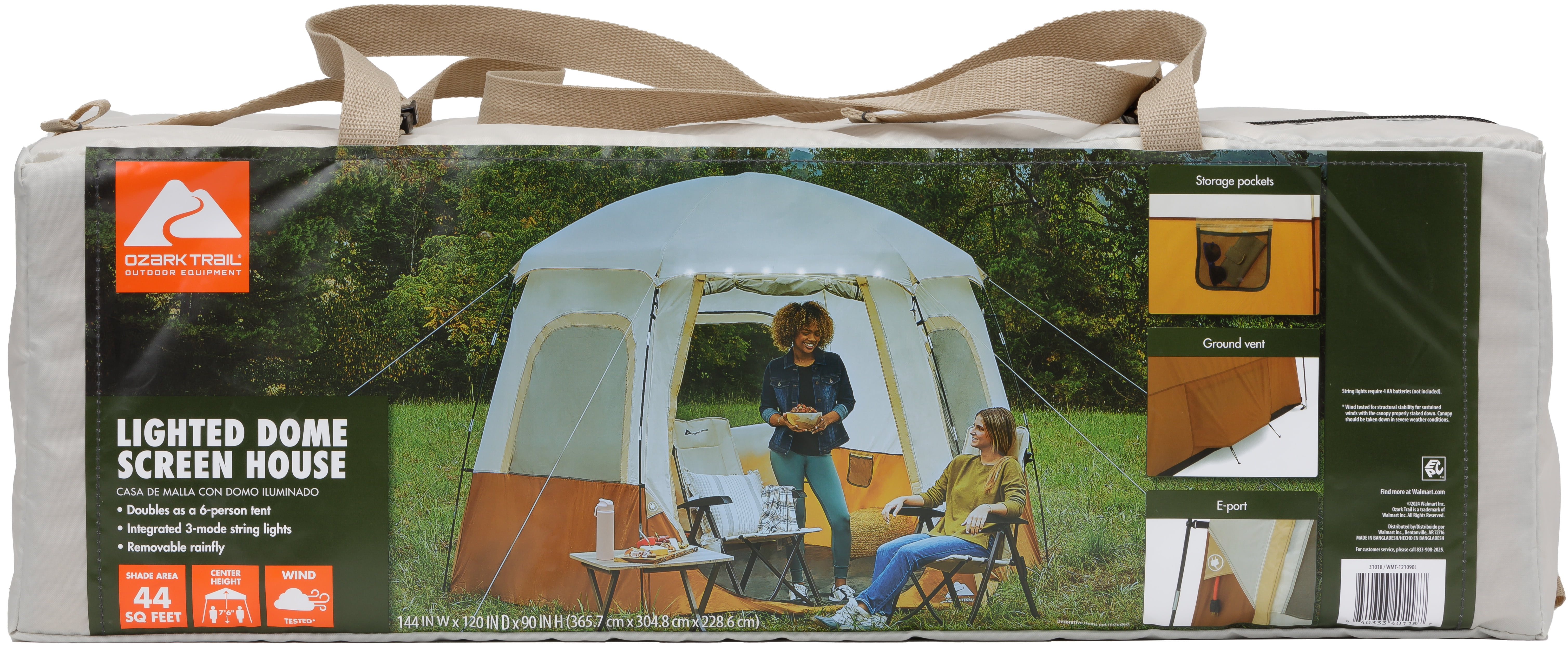 Ozark Trail 6 Person Lighted Dome Yurt Tent, 12.5' x 10' x 90" (H)